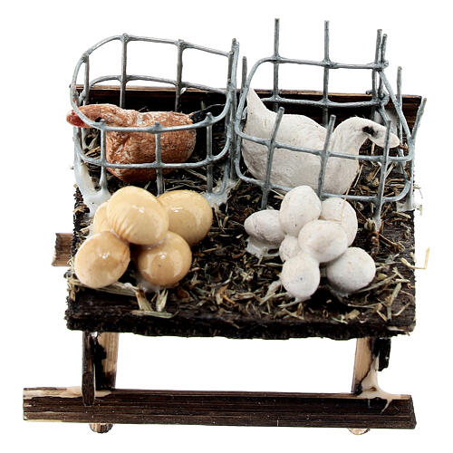 Verkaufsstand mit Hühnern und Eiern, Krippenzubehör, neapolitanischer Stil, für 6 cm Krippe, 5x5x5 cm 1