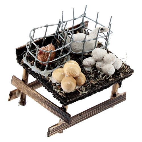 Verkaufsstand mit Hühnern und Eiern, Krippenzubehör, neapolitanischer Stil, für 6 cm Krippe, 5x5x5 cm 3