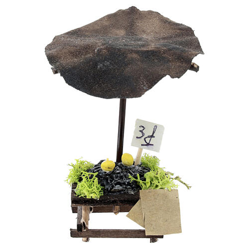 Market stall with terracotta mussels and parasol, accessory for 6 cm Neapolitan Nativity Scene, 10x5x5 cm 1
