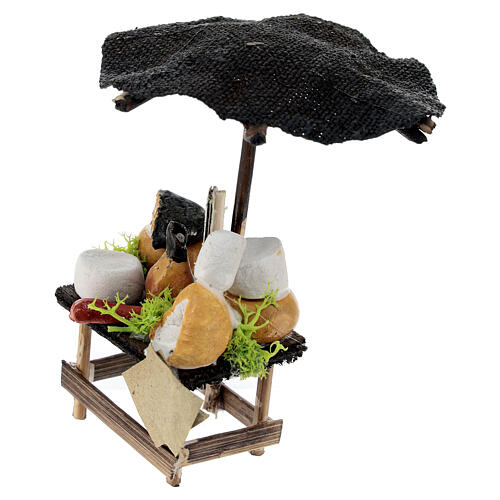 Käse-Verkaufsstand mit Sonnenschutz, Krippenzubehör, neapolitanischer Stil, für 6 cm Krippe, 10x5x5 cm 2