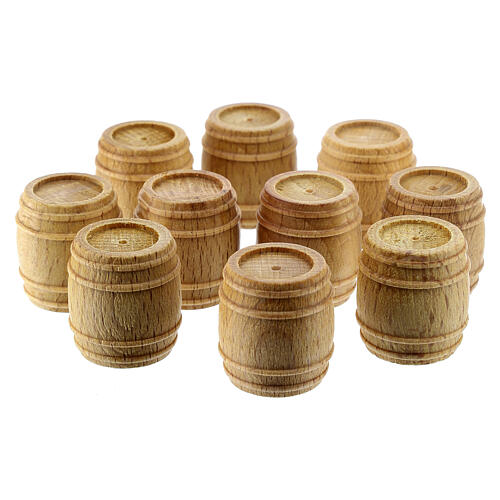 Set of 10 wooden barrels for 6-8 cm Neapolitan Nativity Scene, 2x2 cm 1