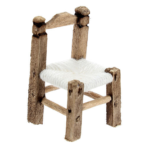 Cane-bottom chair, wood and twine, for 6 cm Neapolitan Nativity Scene, 4x2x2 cm 1