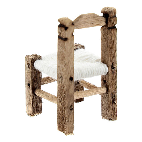 Cane-bottom chair, wood and twine, for 6 cm Neapolitan Nativity Scene, 4x2x2 cm 3