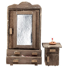 Kleiderschrank und Nachttisch, Set 2-teilig, Krippenzubehör, neapolitanischer Stil, für 10 cm Krippe