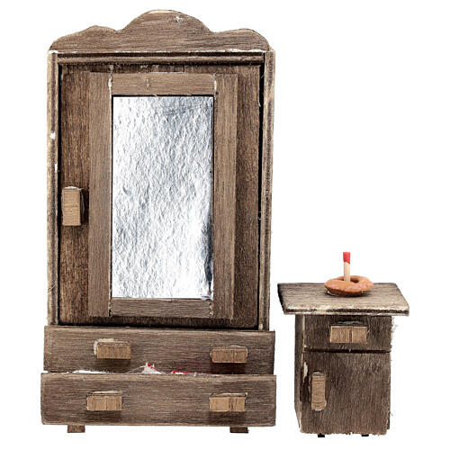 Kleiderschrank und Nachttisch, Set 2-teilig, Krippenzubehör, neapolitanischer Stil, für 10 cm Krippe 1