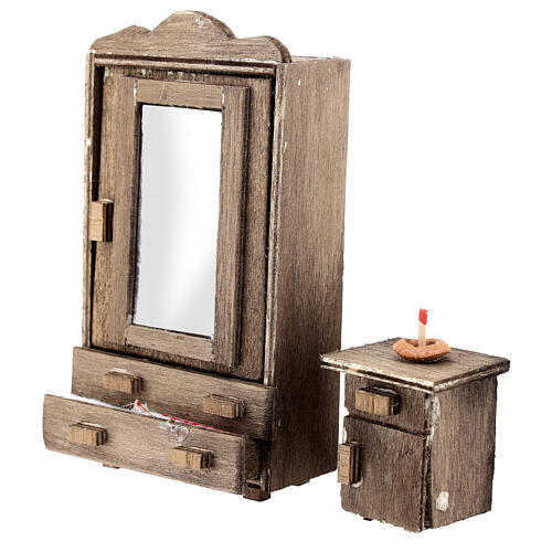 Furniture set, wooden closet and nightstand for 10 cm Neapolitan Nativity Scene 4