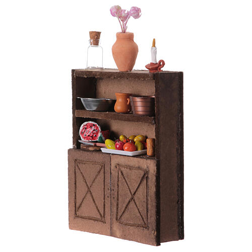 Anrichte mit Geschirr und Lebensmitteln, für 12 cm Krippe – 15 × 10 × 5 cm 2