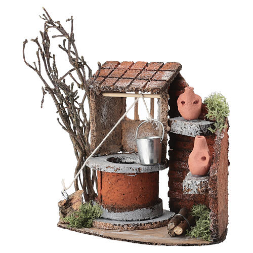 Décor puits crèche napolitaine 10 cm bois 15x15x10 cm 2