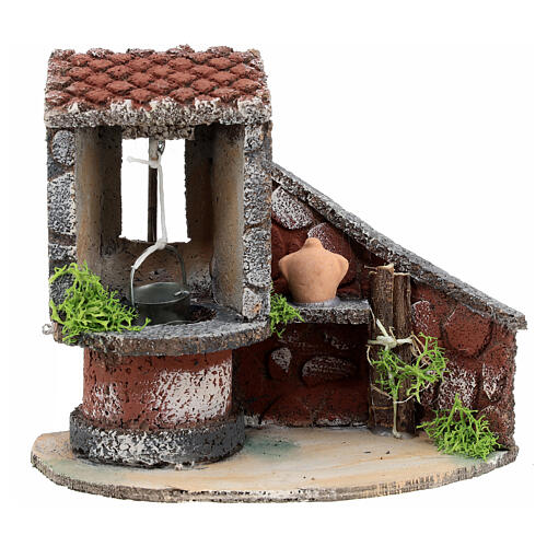Ambientazione pozzo presepe napoletano 10 cm legno 15x15x10 cm 1