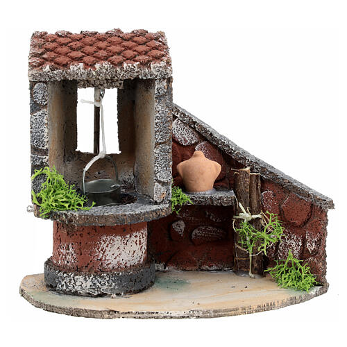 Miniature brick well Neapolitan nativity scene 10 cm wood 15x15x10 cm 1