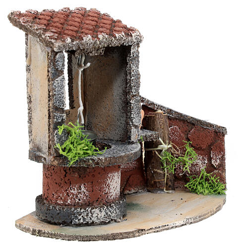 Miniature brick well Neapolitan nativity scene 10 cm wood 15x15x10 cm 3