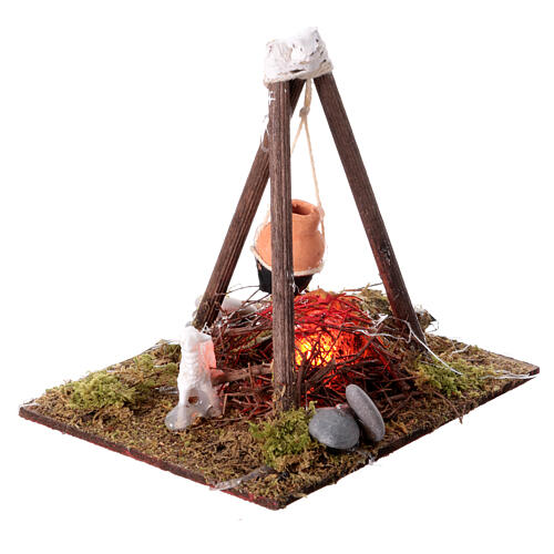 Bivouac with fire and sheep for 10-12 cm Neapolitan Nativity Scene, 12x12x10 cm 2