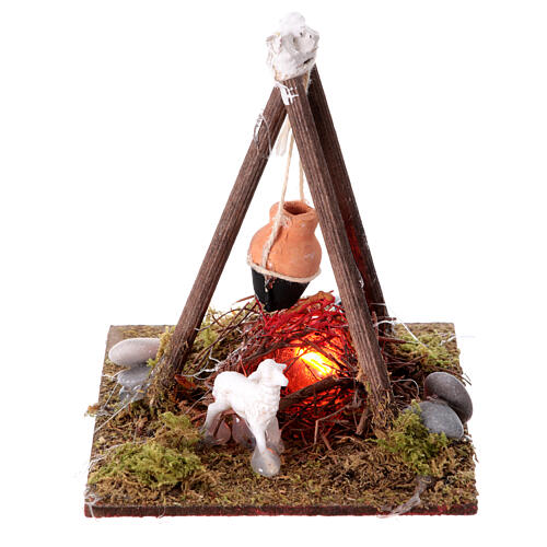 Bivouac feu et mouton crèche napolitaine 10-12 cm 12x12x10 cm 1