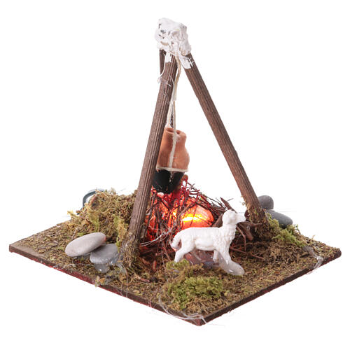 Bivouac feu et mouton crèche napolitaine 10-12 cm 12x12x10 cm 3