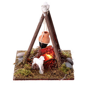 Fire bivouac with sheep Neapolitan nativity scene 10-12 cm 12x12x10 cm