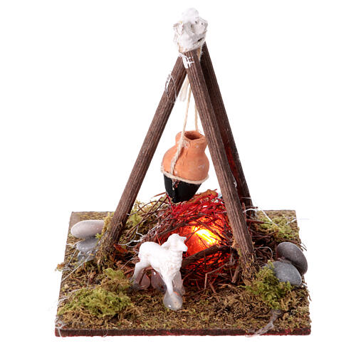 Fire bivouac with sheep Neapolitan nativity scene 10-12 cm 12x12x10 cm 1