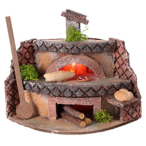 Wood oven with flickering light for 10 cm Neapolitan Nativity Scene, 15x15x10 cm 1