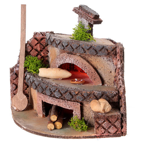 Wood oven with flickering light for 10 cm Neapolitan Nativity Scene, 15x15x10 cm 2