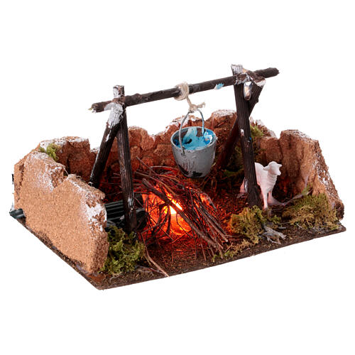 Pot on the fire, illuminated setting for 10-12 cm Neapolitan Nativity Scene, 15x10x5 cm 3