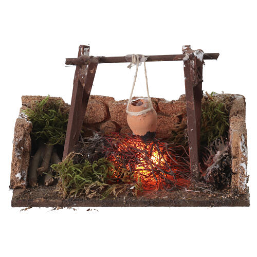 Casserole sur le feu éclairé crèche napolitaine 10-12 cm 10x15x10 cm 1