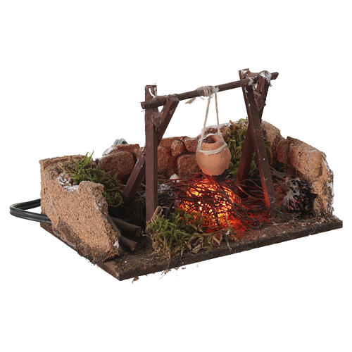 Pentola al fuoco presepe Napoli 10-12 cm illuminato 10x15x10 cm 3