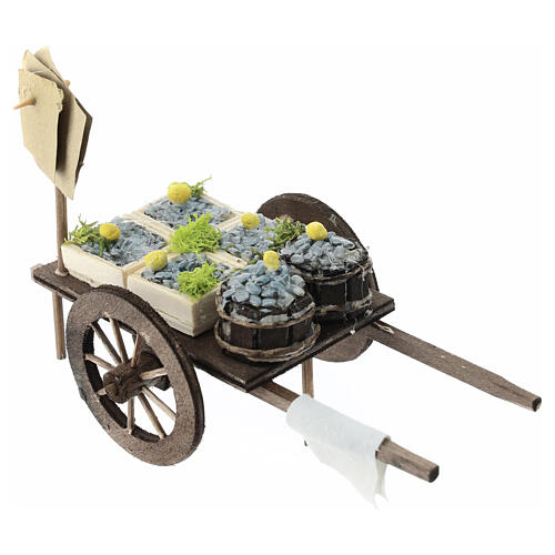 Carro mercato pesce azzurro cassetta presepe 10 cm Napoli 10x15x10 cm 2
