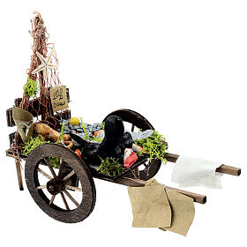 Carro presepe 10 cm pesce mercato Napoli 10x15x5 cm