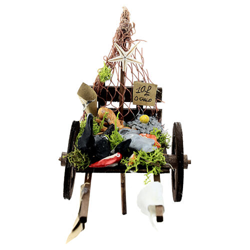Carro presépio napolitano 10 cm peixe mercado 10x15x5 cm 4