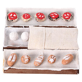 Brotkörbe mit Gebäck und Broten, Set 3-teilig, Krippenzubehör, neapolitanischer Stil, für 8-10 cm Krippe, 1x10x3 cm