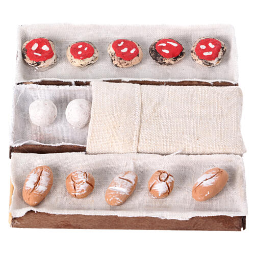 Brotkörbe mit Gebäck und Broten, Set 3-teilig, Krippenzubehör, neapolitanischer Stil, für 8-10 cm Krippe, 1x10x3 cm 1