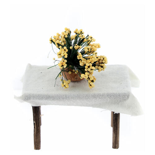 Tisch mit Blumenvase, Krippenzubehör, neapolitanischer Stil, für 8 cm Krippe, 8x5x3 cm 3