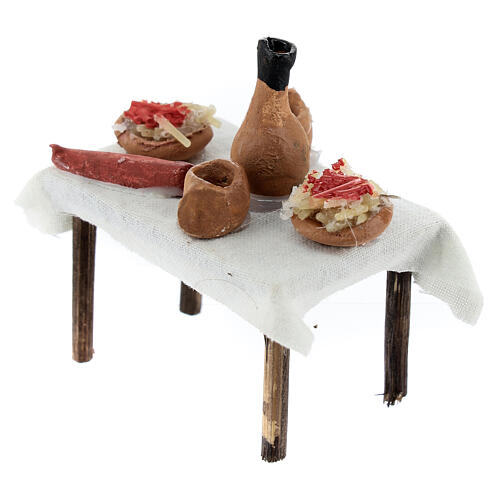 Gedeckter Tisch mit Spaghetti-Gericht, Krippenzubehör, neapolitanischer Stil, für 8 cm Krippe, 5x5x3 cm 3