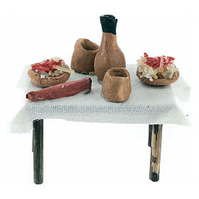 Mesa com pratos de espaguete presépio napolitano 8 cm