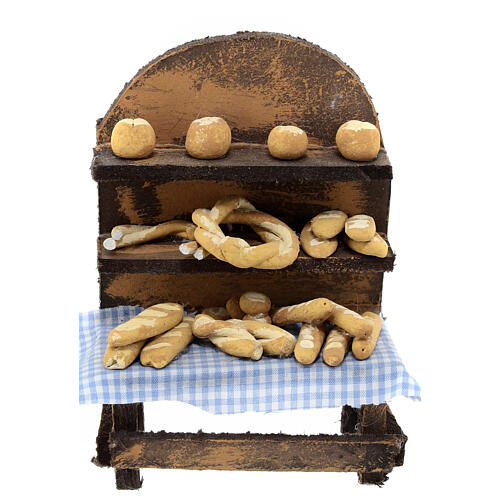 Brot-Verkaufsstand, Krippenzubehör, neapolitanischer Stil, für 12 cm Krippe, 15x10x5 cm 1