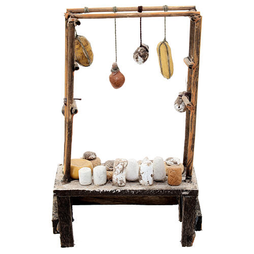 Banco formaggi presepe 12 cm Napoli legno terracotta 15x10x5 cm 4