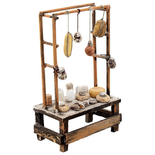 Banca queijo presépio napolitano 12 cm madeira terracota 15x10x5 cm 3