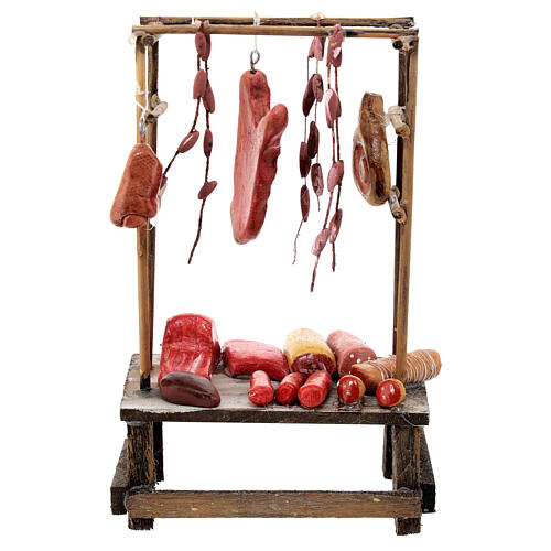 Fleisch-Verkaufsstand, Krippenzubehör, neapolitanischer Stil, für 12 cm Krippe, 15x10x5 cm 4