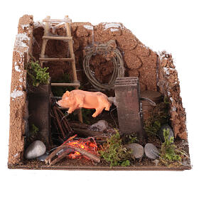 Cenário espeto de assar luz efeito chama presépio napolitano 6 cm 10x10x10 cm