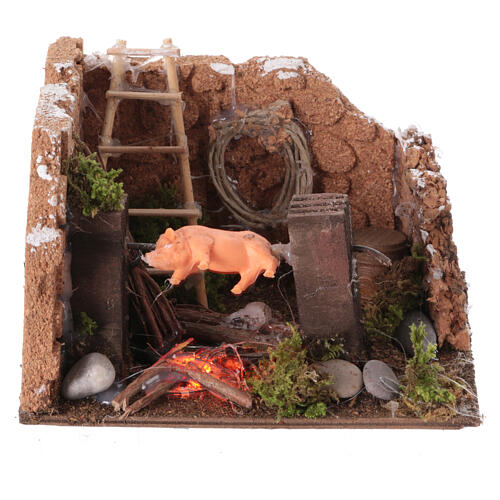 Rotisserie setting with light fire effect nativity scene 6 cm Naples 10x10x10 cm 1