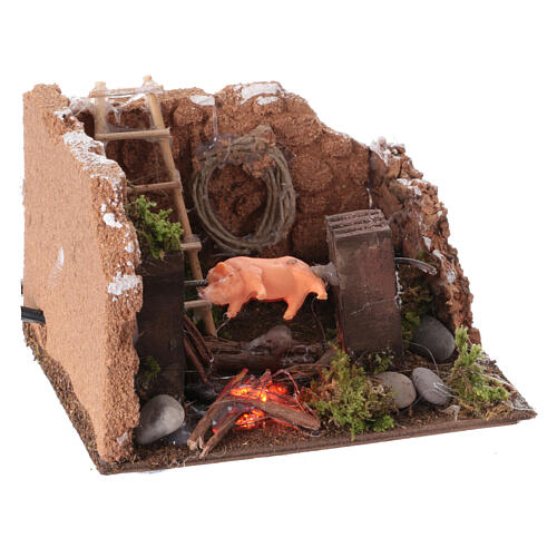 Rotisserie setting with light fire effect nativity scene 6 cm Naples 10x10x10 cm 3