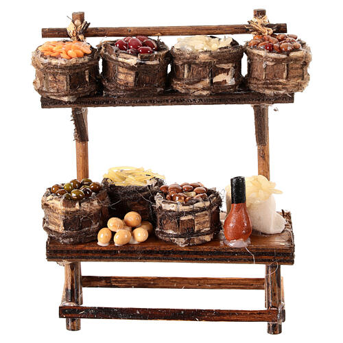 Marktstand mit Hülsenfrüchten und Getreide, 12 × 10 × 5,5 cm, neapolitanische Krippe 1