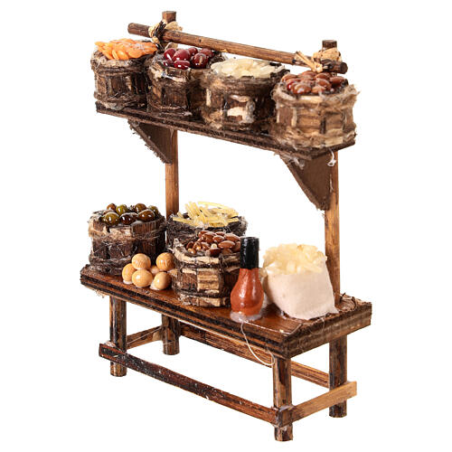 Marktstand mit Hülsenfrüchten und Getreide, 12 × 10 × 5,5 cm, neapolitanische Krippe 2