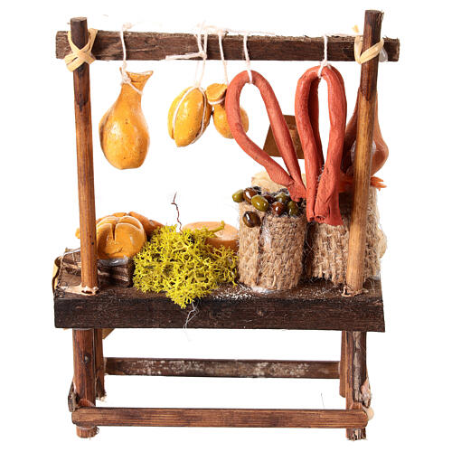 Marktstand mit Lebensmitteln aus Terrakotta, 12 × 10 × 5,5 cm, für 12 cm Krippe, neapolitanische Krippe 4