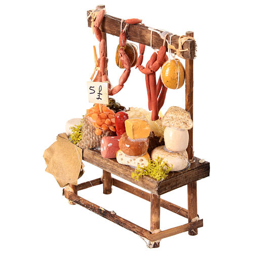 Cheese and charcuterie market stall for 12 cm Neapolitan Nativity Scene, 15x10x5 cm 2