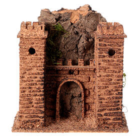 Ornamental cork castle Neapolitan nativity scene 6 cm 15x15x10 cm