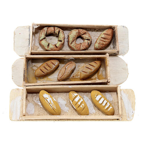 Set 3 plateaux avec pains différents crèche napolitaine 10-12 cm 1