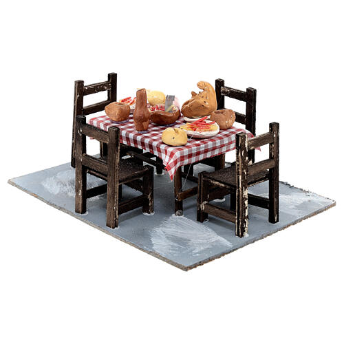 Gedeckter Tisch mit Stühlen, Krippenzubehör, neapolitanischer Stil, für 10 cm Krippe, 10x15x15 cm 3