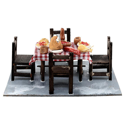 Gedeckter Tisch mit Stühlen, Krippenzubehör, neapolitanischer Stil, für 10 cm Krippe, 10x15x15 cm 5