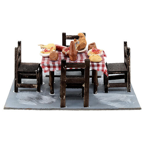 Table with food and chairs, 10x15x15 cm, setting for 10 cm Neapolitan Nativity Scene 1