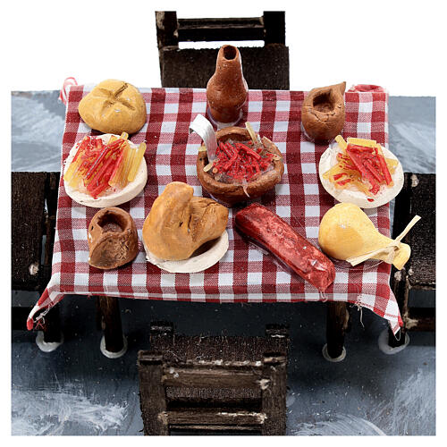 Table with food and chairs, 10x15x15 cm, setting for 10 cm Neapolitan Nativity Scene 2